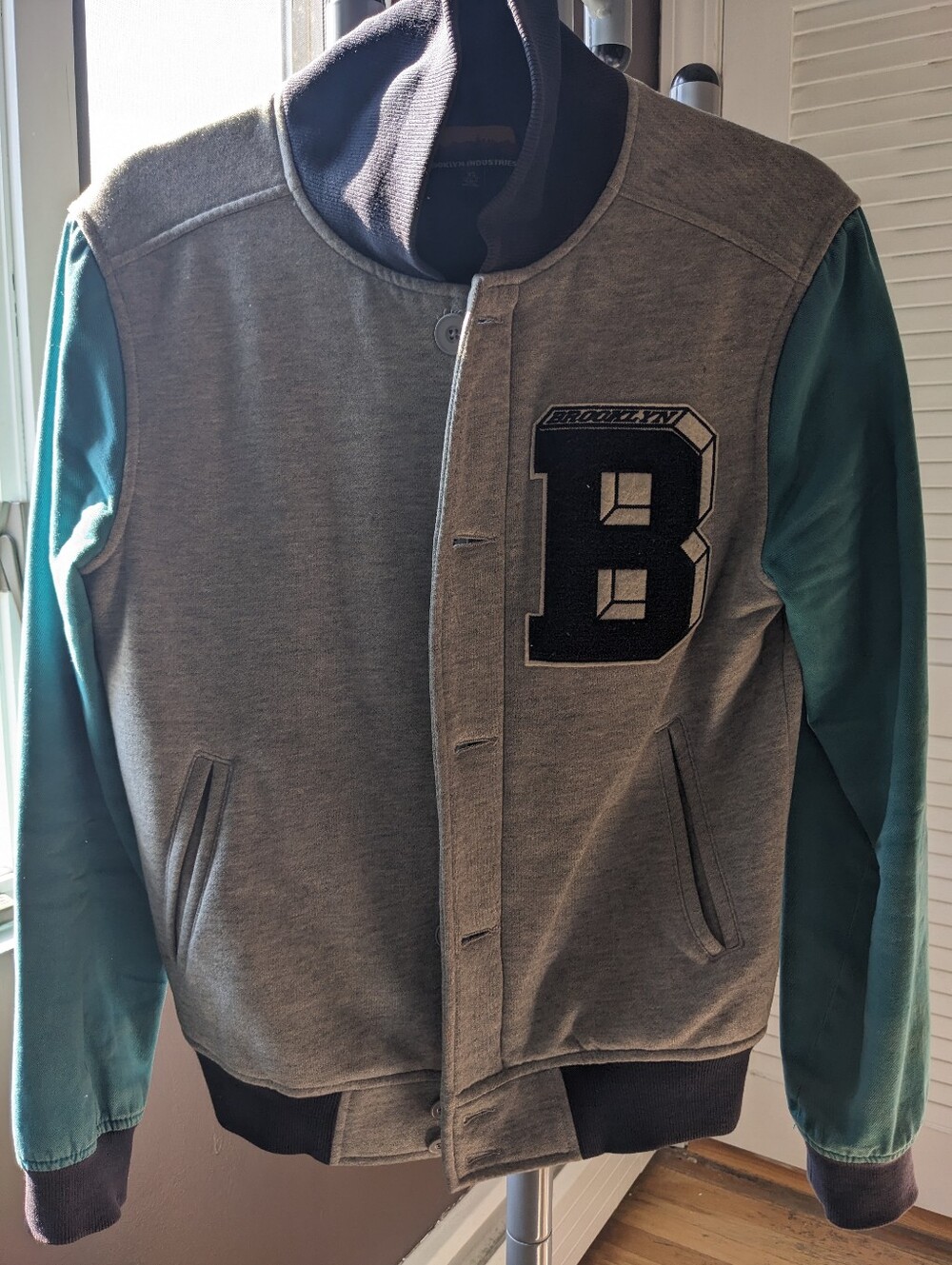 Brooklyn Industries Two-Tone Crewneck Sweater in Gray and Teal
